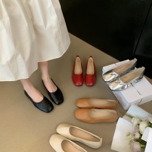 Women's Ballet Flats Round Toe Soft PU Leather Comfortable Slip-On Shoes