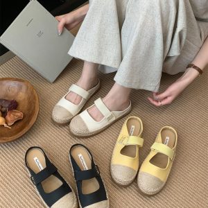 2025 New Summer Soft Closed Toe Slippers for Women Slip On Lazy Woven Fisherman Shoes
