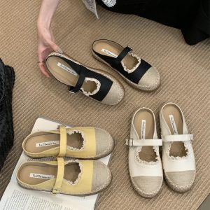Chanel Style Thick Sole Open Toe Slippers for Women 2025 Summer New Woven Fisherman Shoes Breathable