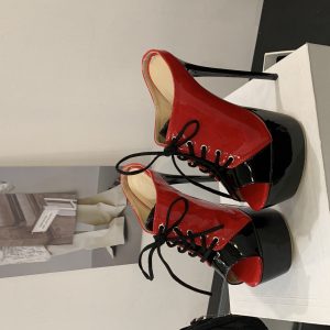 2025 New Style European and American Comfortable Color Block Lace Up 16cm High Heel Slippers