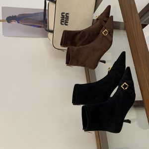 2025 New Winter Suede Pointed Toe Slim Ankle Boots Women High Heel Fashion Boots Slim Fit Boots