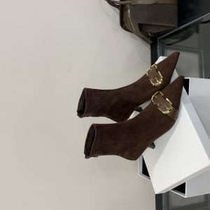 2025 New Pointed Toe Slim Boots Fashion Versatile Warm Lined Button Thin Heel High Heel Commuter Autumn Winter Boots Women