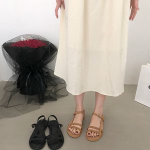 FENGDA Women's Flat Roman Sandals Black Light Brown Summer Beach Vacation Travel Evening Shoes