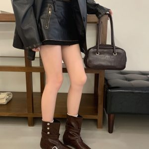 2025 New Retro Slim Ankle Boots Button Small Square Toe Flat Western Short Boots Fashion Temperament Women Boots