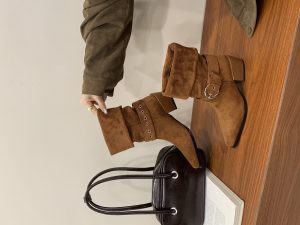 2025 New Retro Square Toe Chunky Heel Simple British Style Fashion Versatile Metal Buckle Martin Boots Women - Style 56ca60