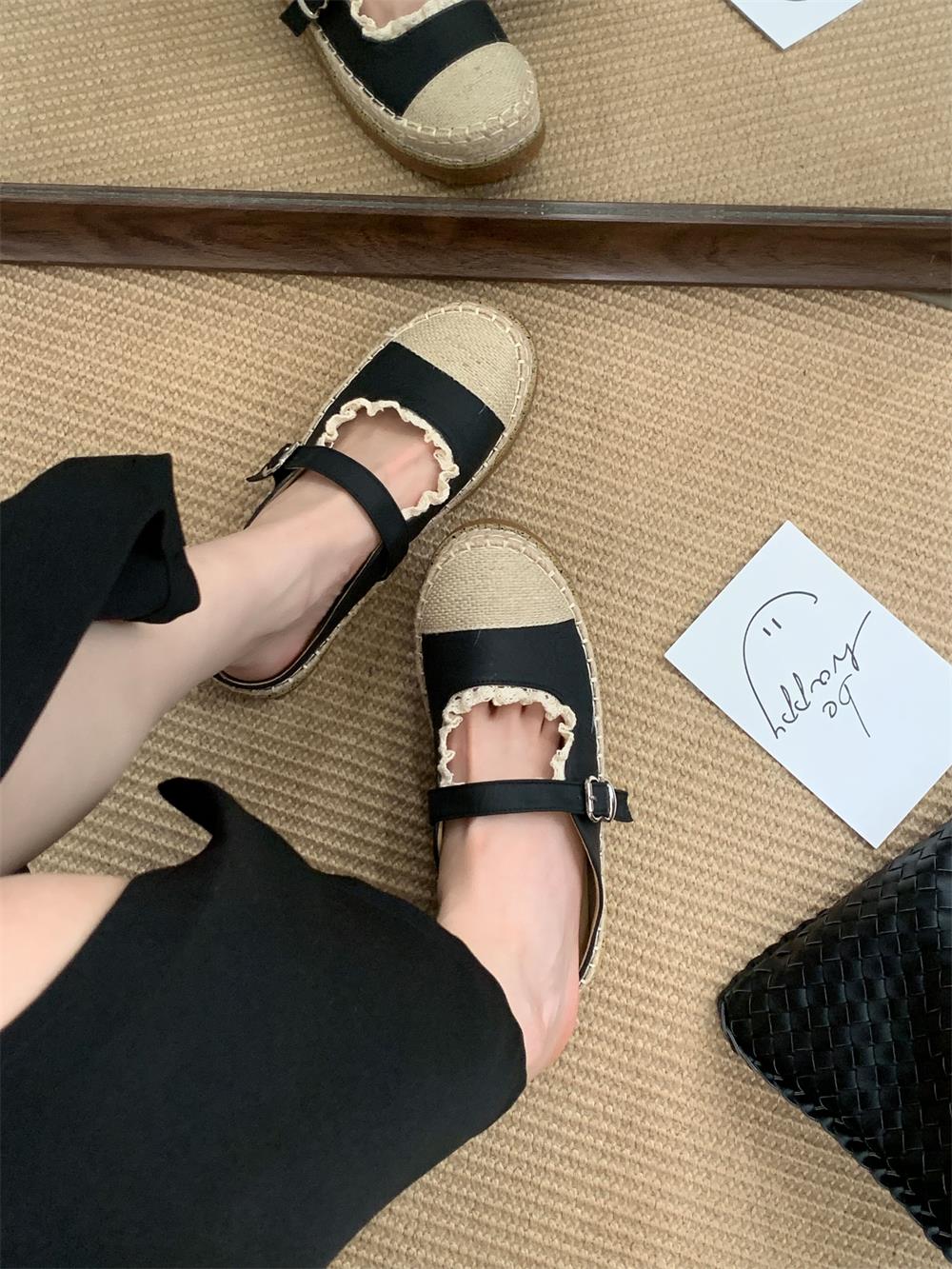 Chanel Style Thick Sole Open Toe Slippers for Women 2025 Summer New Woven Fisherman Shoes Breathable - Image 4