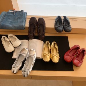 Vintage Bow Round Toe Ballet Flats for Women - Low Heel Comfortable Walking Shoes